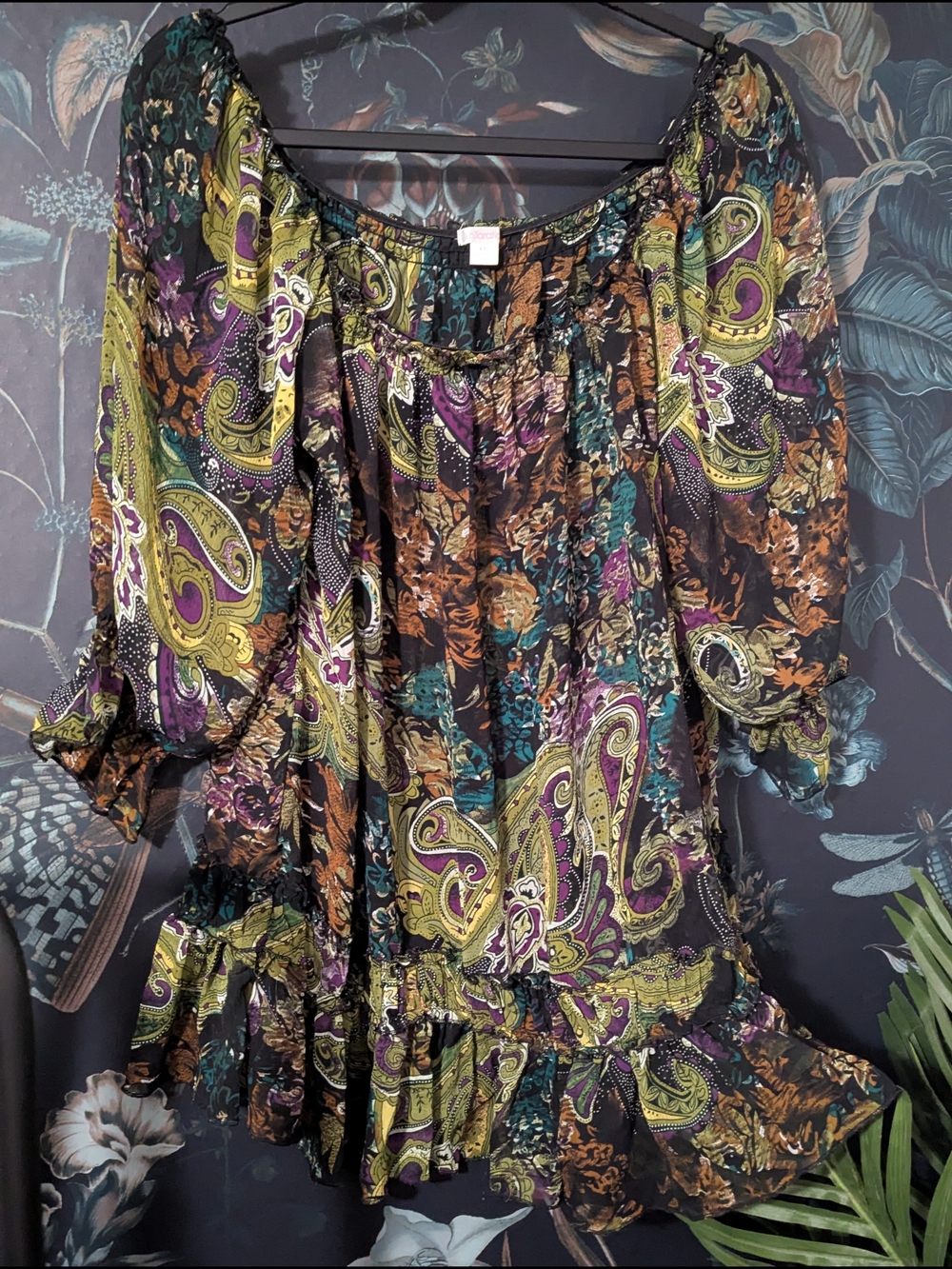 VTG Y2K Xhilaration Paisley Whimsigoth Fairy Grunge Ruffle Mini Dress 3XL